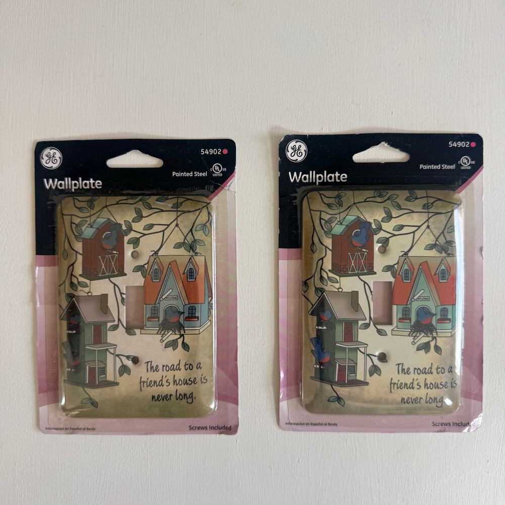 Vtg GE 54902 Wallplate Linda Spivey Country Birdhouse Light Switch Cover New 2pc